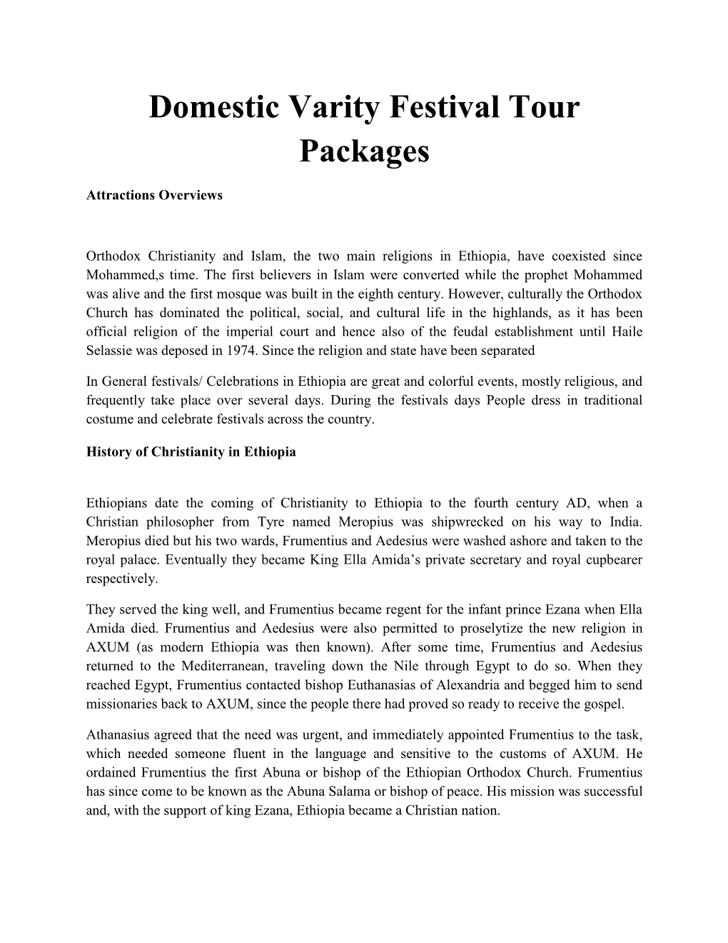 Domestic Varity Festival Tour Packages