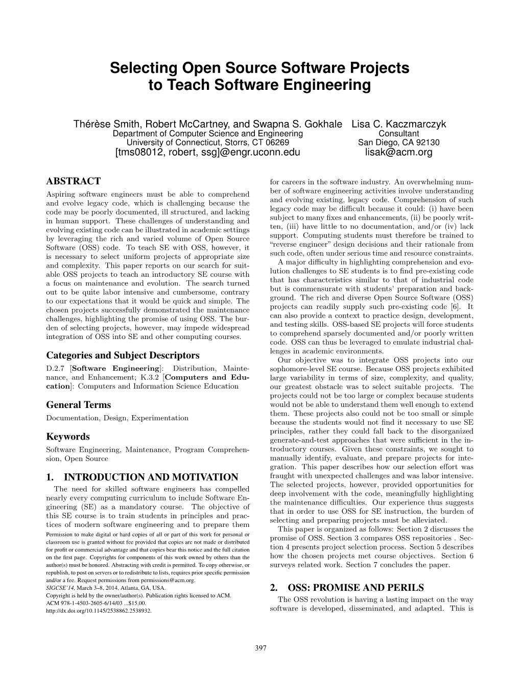 Selecting Open Source Software Projects to Teach Software Engineering