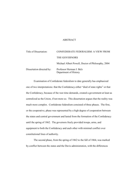 ABSTRACT Title of Dissertation: CONFEDERATE FEDERALISM
