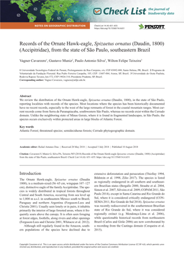 Records of the Ornate Hawk-Eagle, Spizaetus Ornatus (Daudin, 1800) (Accipitridae), from the State of São Paulo, Southeastern Brazil
