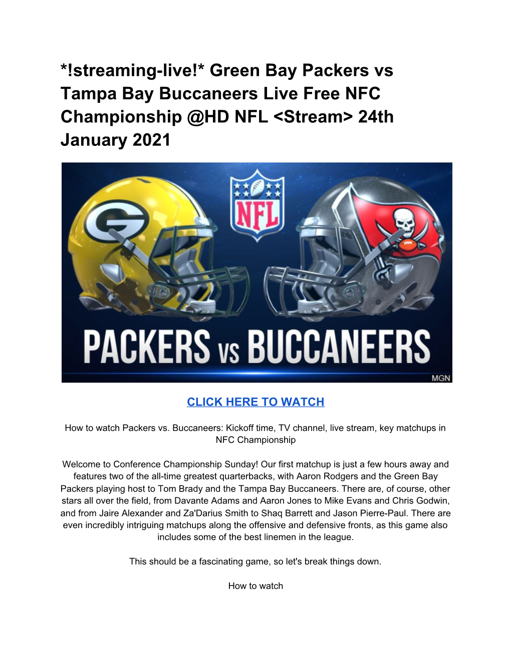 Green Bay Packers Vs Tampa Bay Buccaneers Live