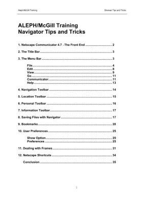 ALEPH/Mcgill Training Navigator Tips and Tricks