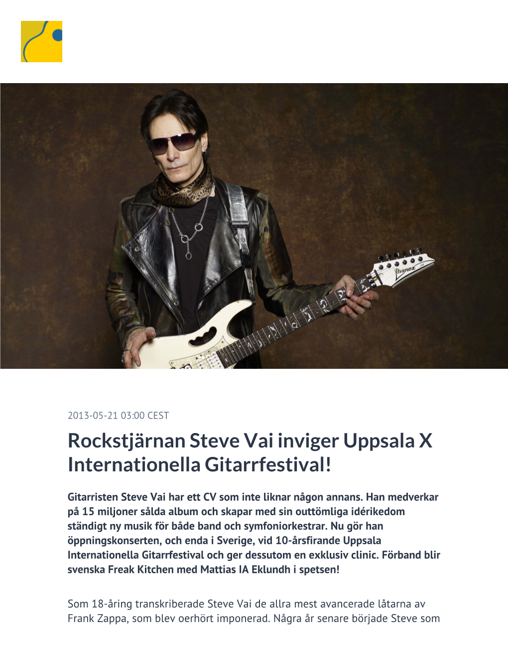 Rockstjärnan Steve Vai Inviger Uppsala X Internationella Gitarrfestival!