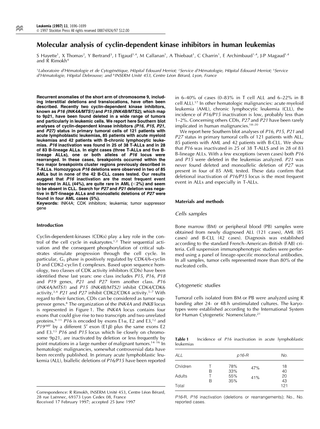 Molecular Analysis of Cyclin-Dependent Kinase Inhibitors