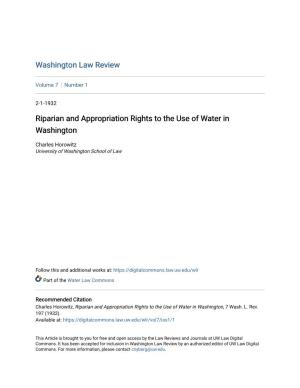 Riparian and Appropriation Rights to the Use of Water in Washington