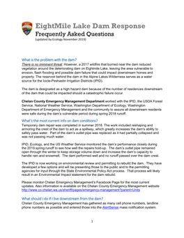 Eightmile Lake Dam Response Frequently Asked Questions (Updated by Ecology November 2019)