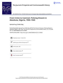 From Crime to Coercion: Policing Dissent in Abeokuta, Nigeria, 1900–1940