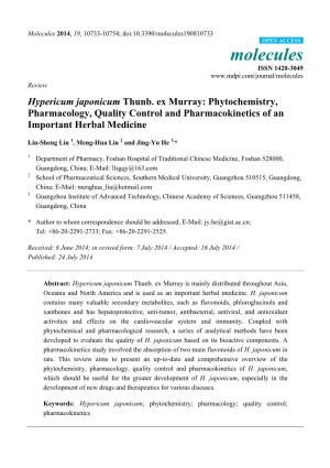 Hypericum Japonicum Thunb. Ex Murray: Phytochemistry, Pharmacology, Quality Control and Pharmacokinetics of an Important Herbal Medicine