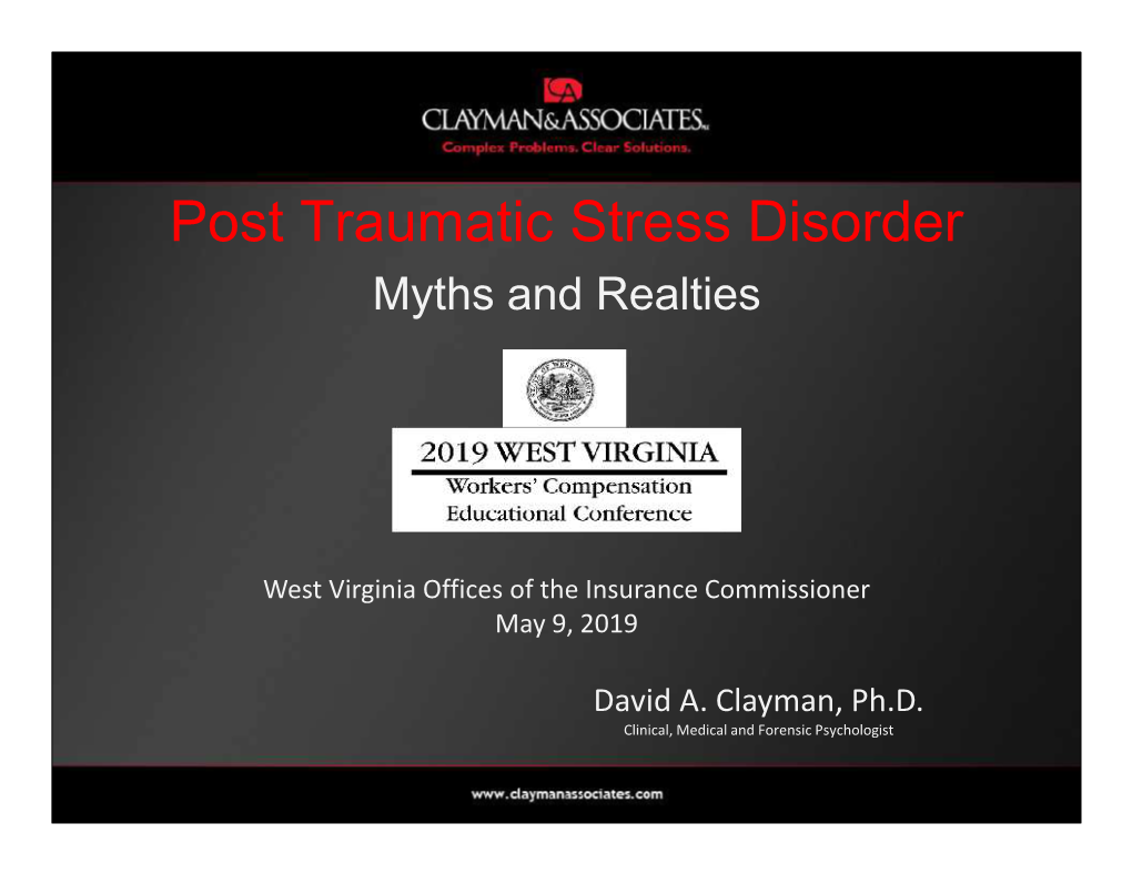 Post Traumatic Stress Disorder Myths and Realties