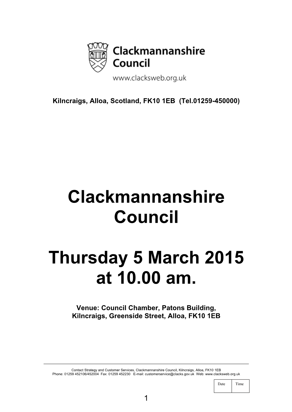 150305 Clackmannanshire Council Agenda