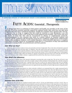 Fatty Acids: Essential…Therapeutic