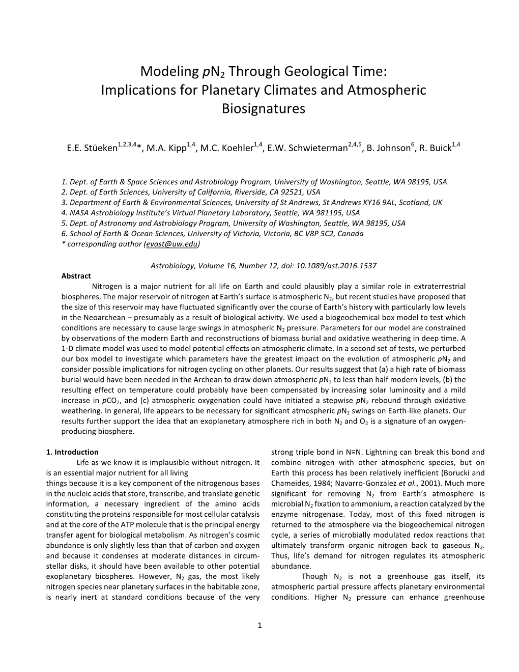 Modeling Pn2 Through Geological Time: Implications for Planetary Climates and Atmospheric Biosignatures