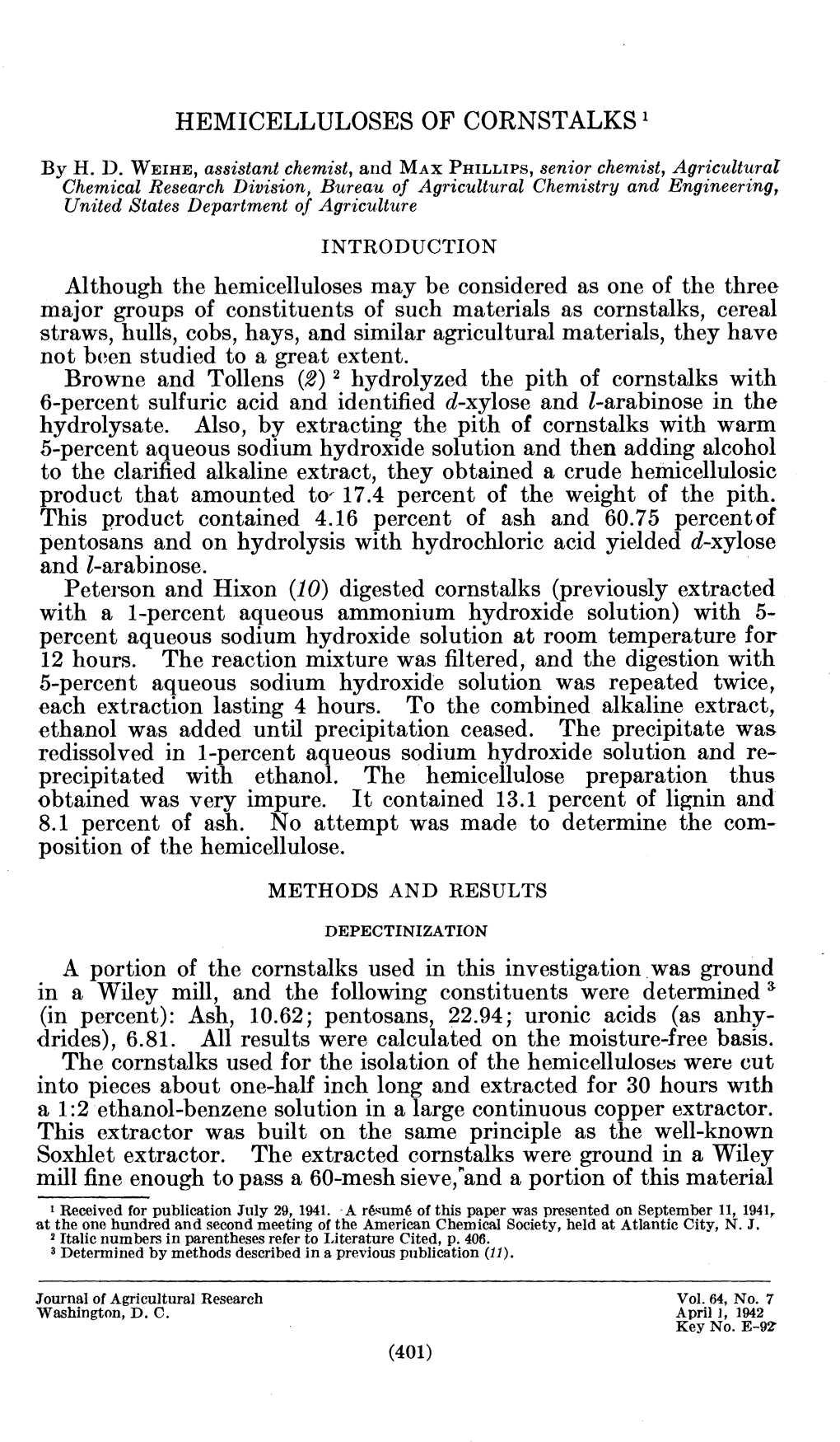 Hemicelluloses of Cornstalks '