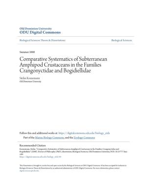 Comparative Systematics of Subterranean Amphipod Crustaceans in the Families Crangonyctidae and Bogidiellidae Stefan Koenemann Old Dominion University