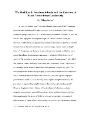 Freedom Schools and the Creation of Black Youth-Based Leadership