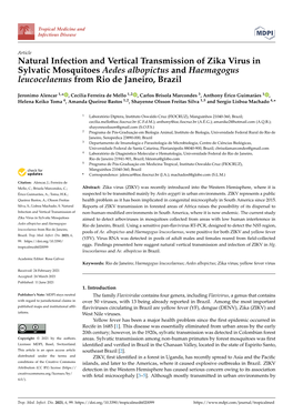 Natural Infection and Vertical Transmission of Zika Virus in Sylvatic Mosquitoes Aedes Albopictus and Haemagogus Leucocelaenus from Rio De Janeiro, Brazil