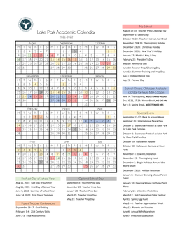 Lake Park Academic Calendar 2021-2022