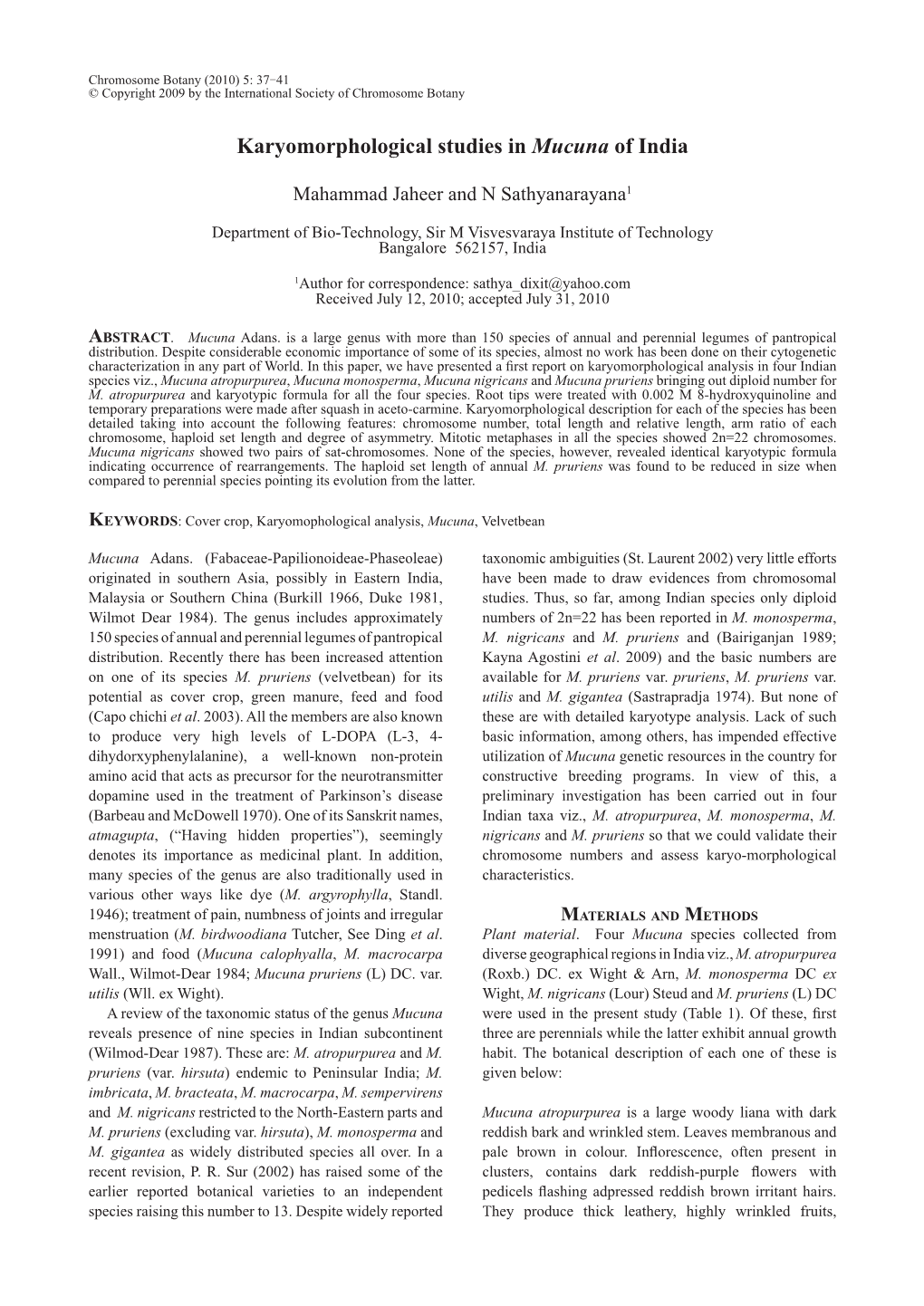 Karyomorphological Studies in Mucuna of India