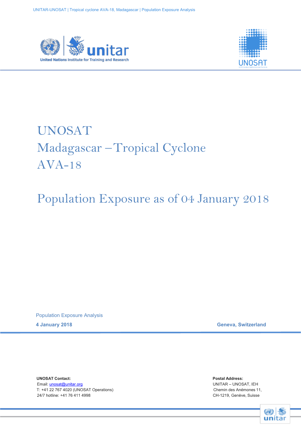 UNOSAT Madagascar – Tropical Cyclone AVA-18 Population Exposure As of 04 January 2018