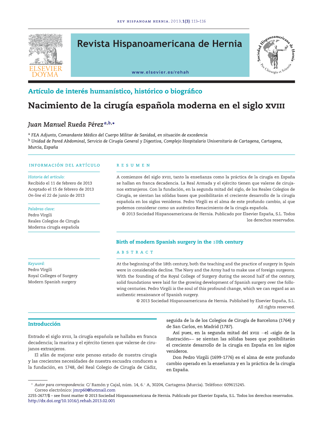 Nacimiento De La Cirugía Española Moderna En El Siglo Xviii