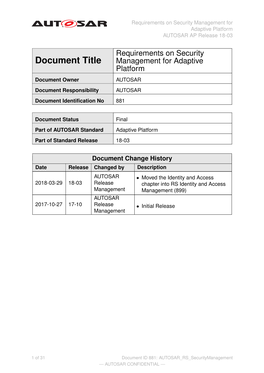 Requirements on Security Management for Adaptive Platform AUTOSAR AP Release 18-03