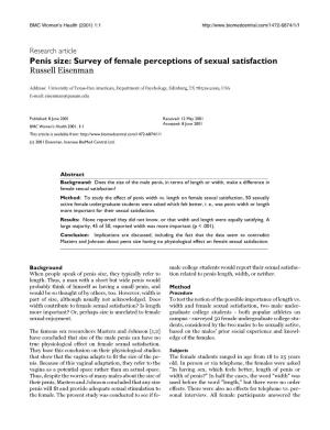 Penis Size: Survey of Female Perceptions of Sexual Satisfaction Russell Eisenman