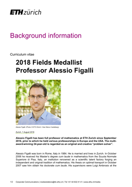 Background Information 2018 Fields Medallist Professor Alessio Figalli