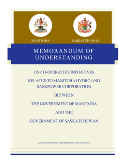 Memorandum of Understanding on Co-Operative Initiatives Related to Manitoba Hydro and Saskpower Corporation Between
