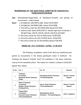 Establishment–Department of Panchayats–Transfer and Posting of Accountants – Orders Issued
