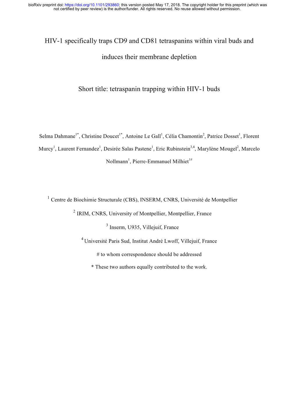 HIV-1 Specifically Traps CD9 and CD81 Tetraspanins Within Viral Buds And