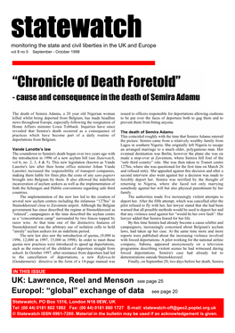 “Chronicle of Death Foretold” - Cause and Consequence in the Death of Semira Adamu