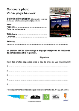 Bulletin D'inscription Concours Photo