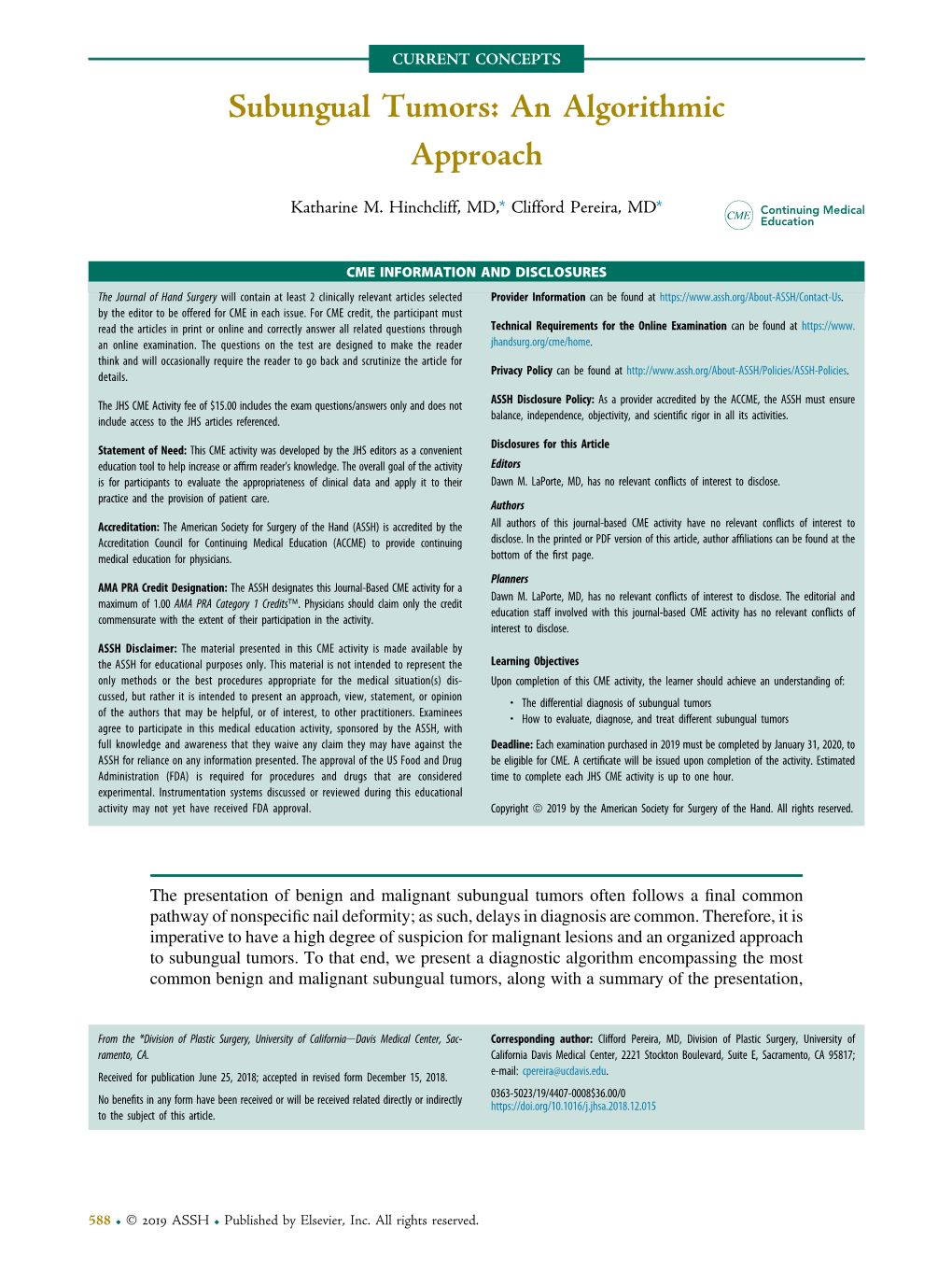 Subungual Tumors: an Algorithmic Approach