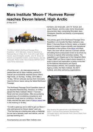 Mars Institute 'Moon-1' Humvee Rover Reaches Devon Island, High Arctic 20 May 2010