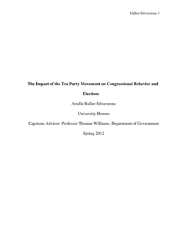 The Impact of the Tea Party Movement on Congressional Behavior And