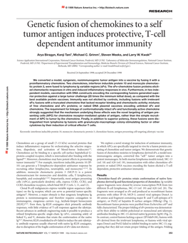 Genetic Fusion of Chemokines to a Self Tumor Antigen Induces Protective, T-Cell Dependent Antitumor Immunity