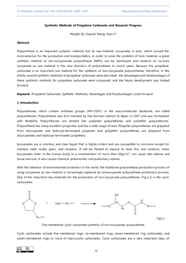 Synthetic Methods of Propylene Carbonate and Research Progress