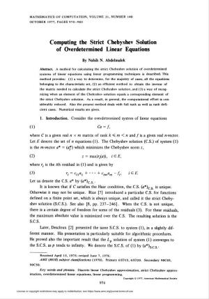 Computing the Strict Chebyshev Solution of Overdetermined Linear Equations