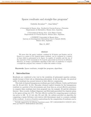 Sparse Resultants and Straight-Line Programs∗