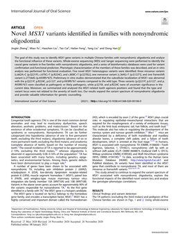 Novel MSX1 Variants Identified in Families with Nonsyndromic