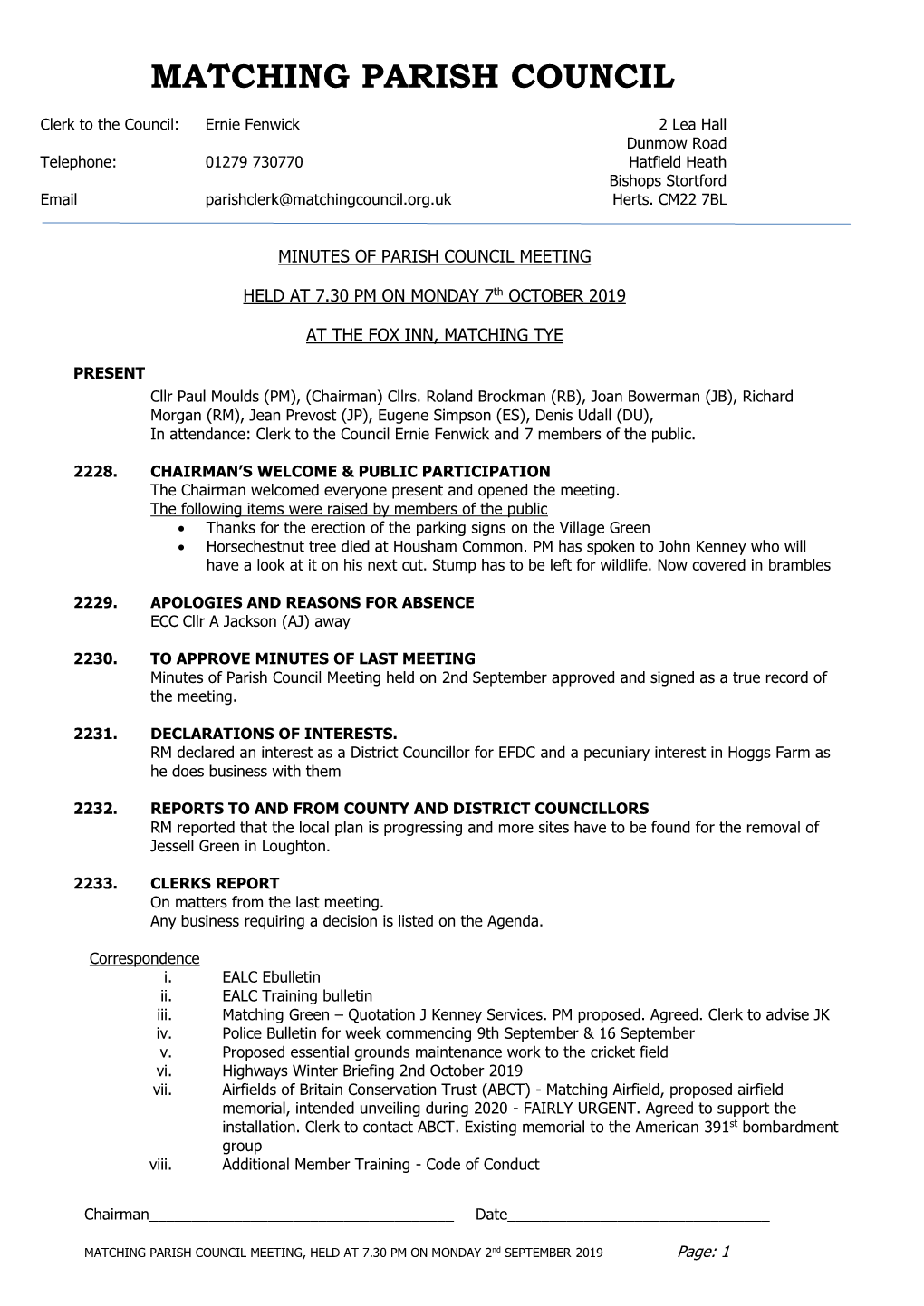 Minutes of Annual Parish Council Meeting