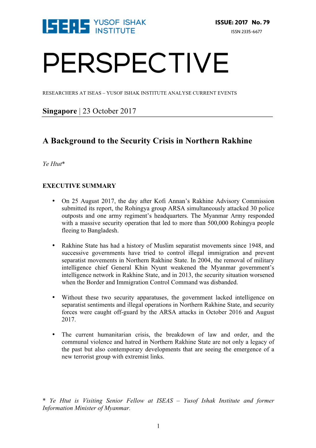 A Background to the Security Crisis in Northern Rakhine