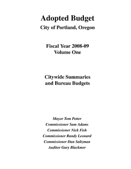 Adopted Budget City of Portland, Oregon