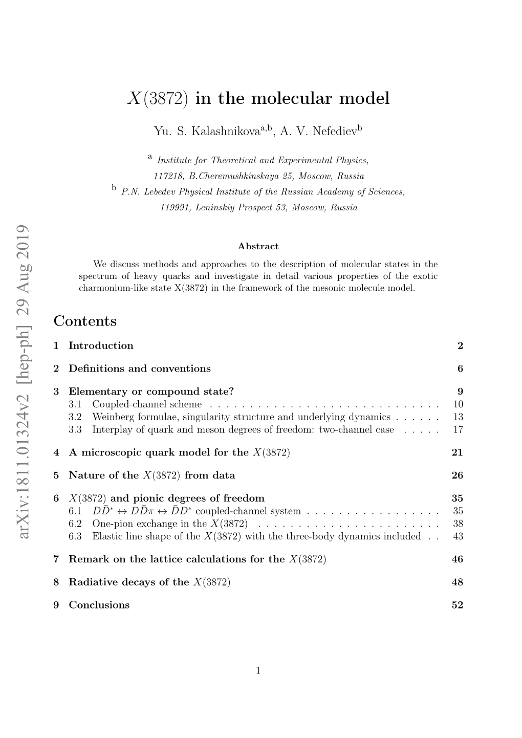 X(3872) in the Molecular Model Arxiv:1811.01324V2 [Hep-Ph] 29