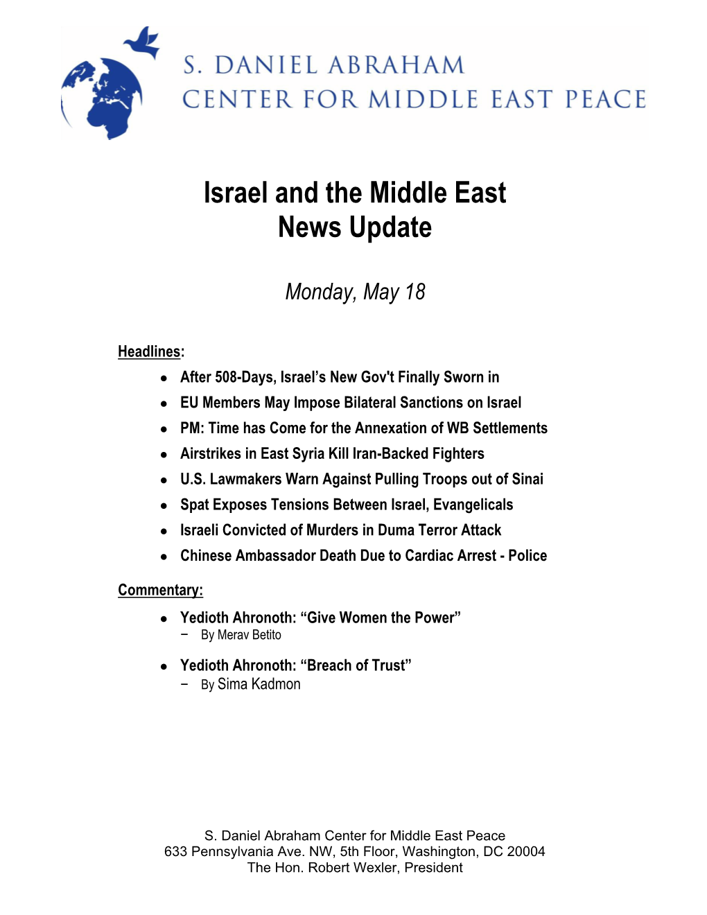 Israel and the Middle East News Update