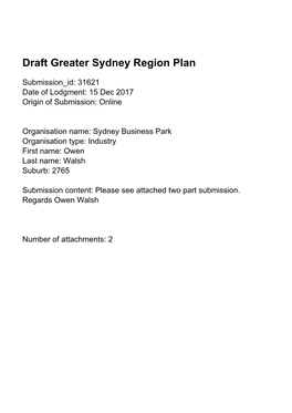 Draft Greater Sydney Region Plan