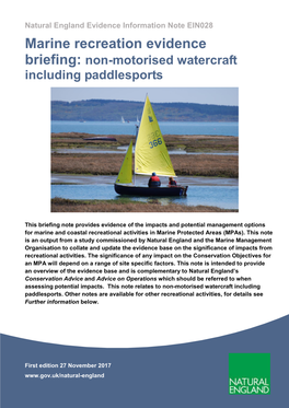 Marine Recreation Evidence Briefing: Non-Motorised Watercraft Including Paddlesports