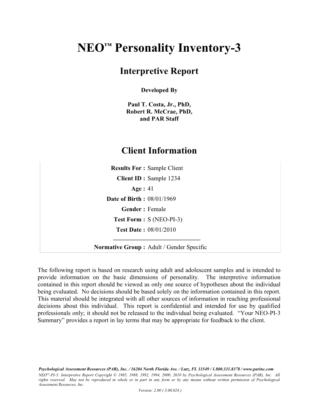 NEO™ Personality Inventory-3