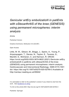 Genicular Artery Embolization in Patients with Osteoarthritis of the Knee (GENESIS) Using Permanent Microspheres: Interim Analysis