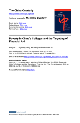 The China Quarterly Poverty in China's Colleges and the Targeting